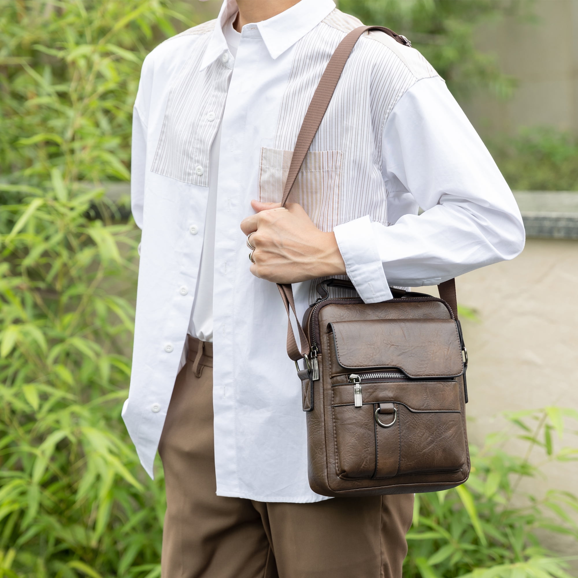 TAMINSTY Small Leather Crossbody Bags for Men, Man Purse Sides Bag Satchel  Messenger Shoulder Handbag for Travel Work