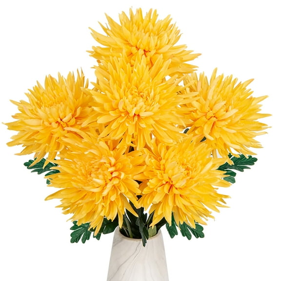 Briful 25.6 in Artificial Silk,Plastic Yellow Chrysanthemum Wedding Ceremony Bouquet 6 Count