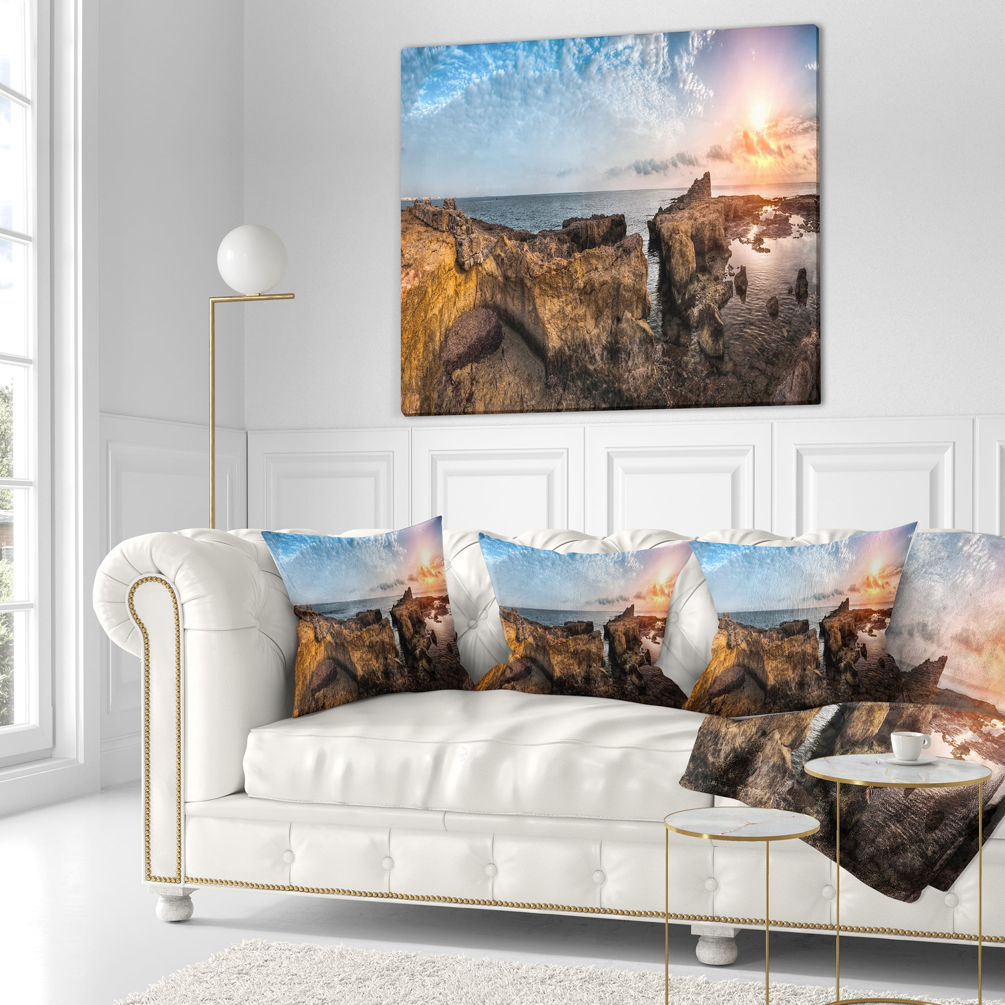 Designart Bright African Seashore Panorama - Oversized Beach Throw Pillow - 16x16