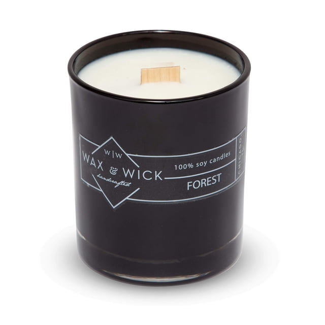 Wax and Wick 12oz. Pure Soy Wax Scented Candle with Double Wood Wick - Black, Forest Scent with Notes of Bergamot, Neroli, & Jasmine