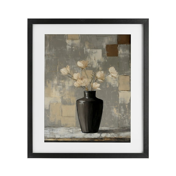 Stupell Industries Modern Black Vase & Flowers Black Framed Print Under Glass, design by Franklyn Gregory