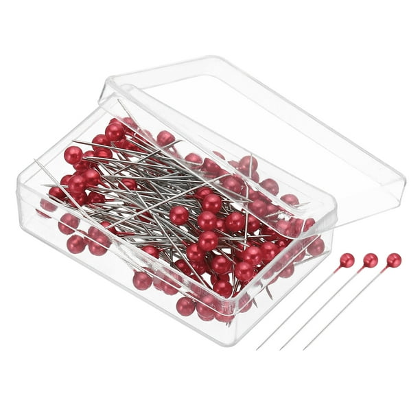 Alfileres de Coser Uxcell, Alfiler Recto de 1.5" con Cabeza de Perla de Plástico, Rojo 500 Pcs