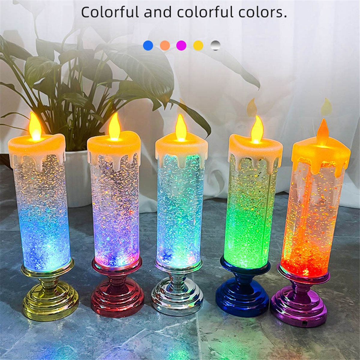 Collections Etc Color Changing Flameless Glitter Candles - Set of 3, Adult Unisex, Size: 2