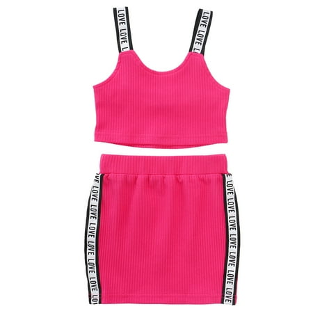 

Toddler Baby Girl 2 Pieces Outfit Knit Sleeveless Tops Letter Patchwork Skirts