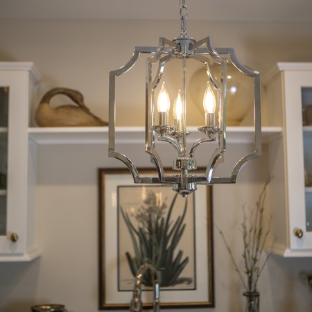 - Gwen Geometric Square Metal Three Light Chandelier