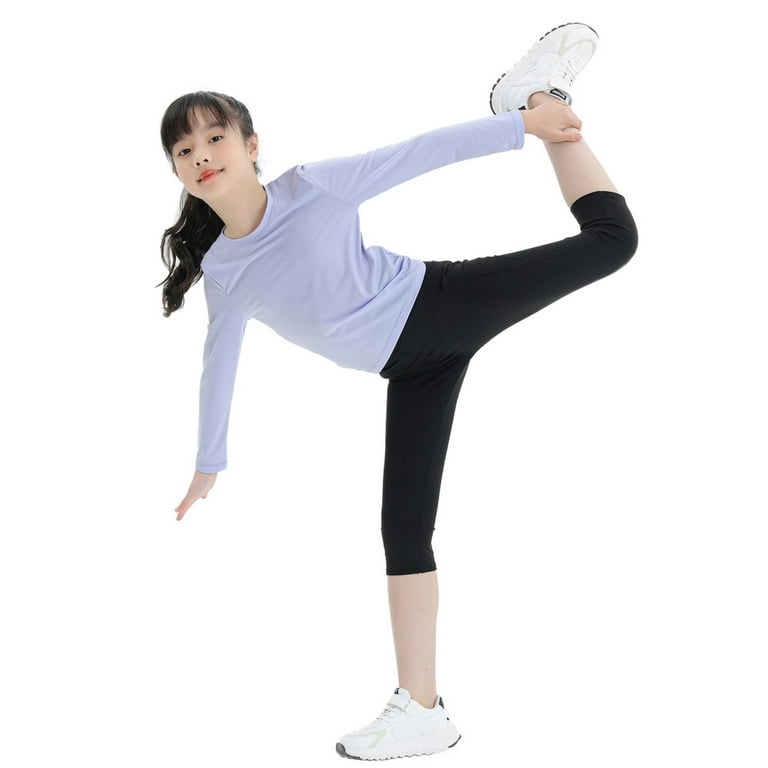 Kiench Girls' Athletic Capri Leggings Dance Running Kids Workout