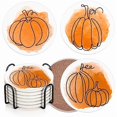 thumbnail image 1 of wonima02 Coaster for Drinks Set of 6, Pumpkin Fall Thanksgiving Autumn Absorbent Round Ceramic Stone Mat, with Cork Base and Metal Holder, Gift for Housewarming Room Bar Decor, 1 of 1