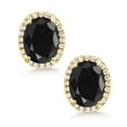 thumbnail image 2 of Gem Stone King 5.48 Ct Oval Black Sapphire 18K Yellow Gold Plated Silver Earrings, 2 of 5