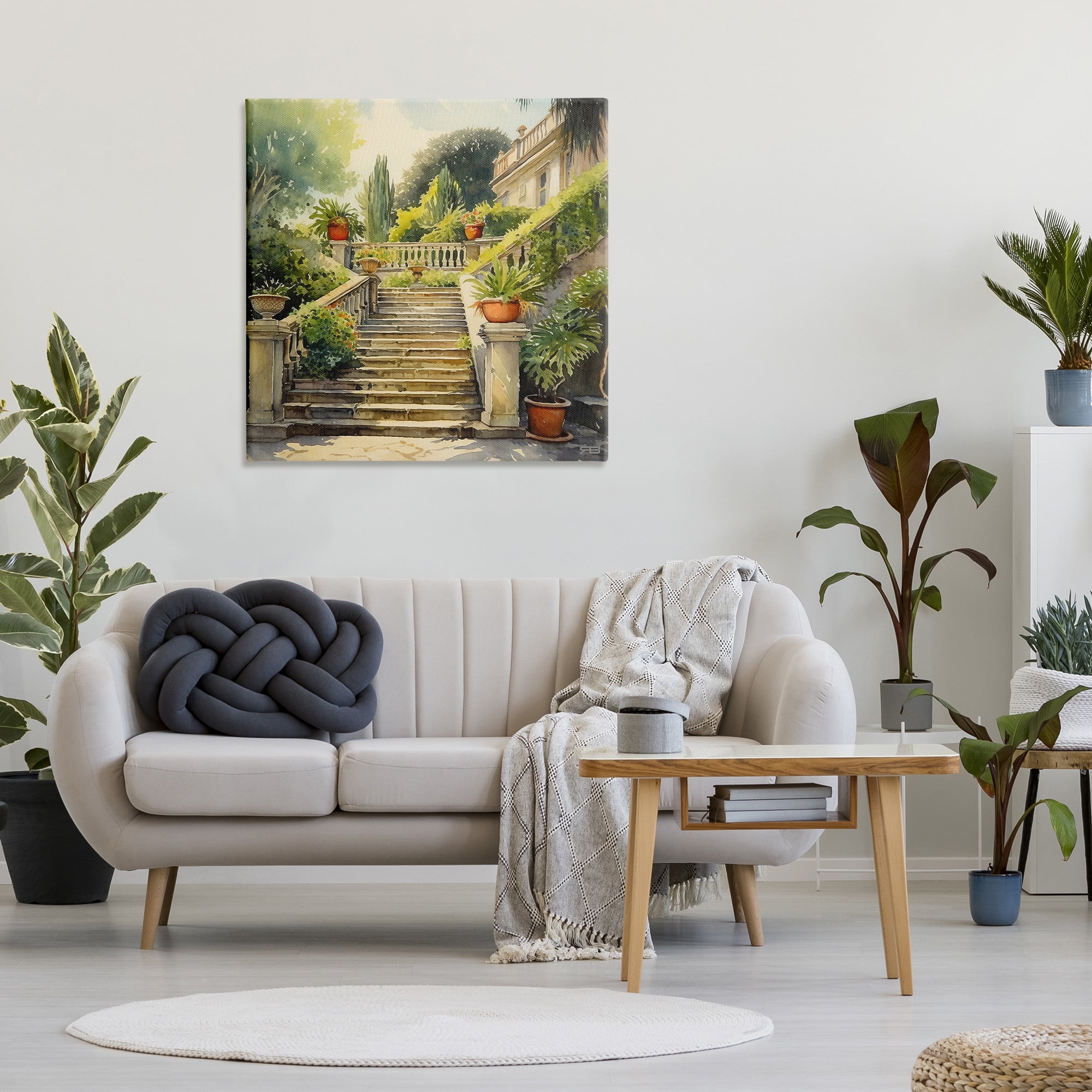 Stupell Industries Luxurious Villa Stairway Botanical & Floral Painting Gallery Wrapped Canvas Art Print Wall Art, 36 x 36