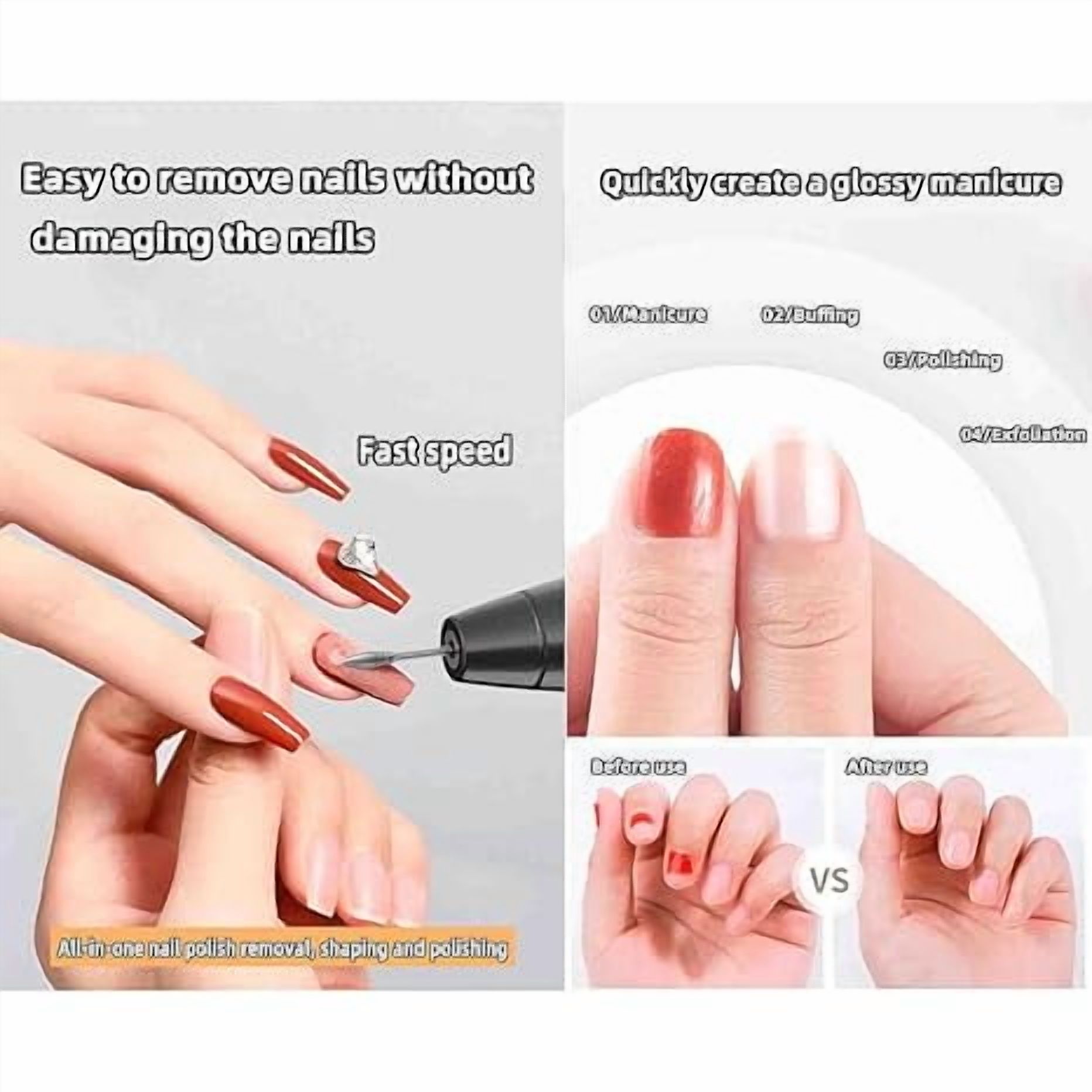 Professional Electric Nail Drill Set Cordless Rechargeable Manicure Pedicure File Kit High-Speed Nail File Set for Home ＆ Salon Nail Buffer Manicure Pedicure Polishing Tools