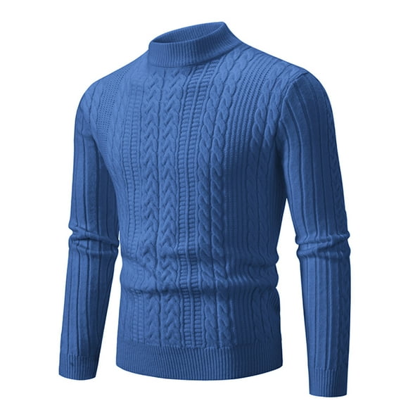 COM1950s Sweaters for Men, Coats for Men, Men's Knitwear Mock Turtleneck Vintage Round Neck Solid Color Elastic Pullover Fleecing Texture Trend Sweater Coat, Sweater for Men, Mock Turtleneck for Men