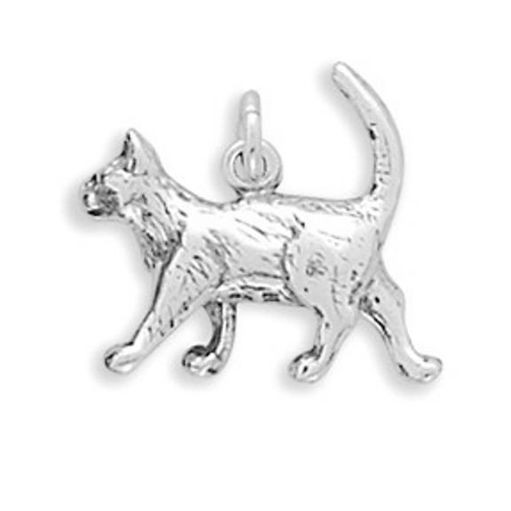 Sterling Silver 16" .8mm Box Chain 3D Walking Kitty Cat Pendant Necklace
