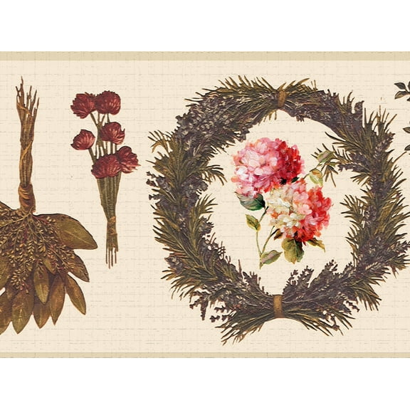 Dundee Deco's Peel and Stick Wallpaper Border - Floral Brown Pink Plants Wall Border Retro Design, 15 ft x 7 in, Self Adhesive