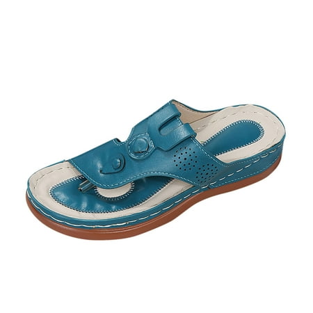 

TOYFUNNY Womens Boho Round Toe Cutout Wedge Flip-Flops Sandals