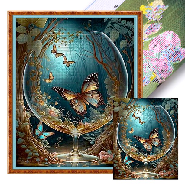 Hilo de algodón ecológico bordado completo, punto de cruz de mariposa impreso de 11CT, 40x50cm