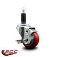 thumbnail image 2 of 3 Inch Red Poly Swivel 1-1/8 Inch Expanding Stem Caster with Brake SCC, 2 of 2