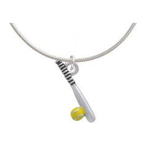 Enamel Softball and Bat Charm Necklace, 18" 2" Extender