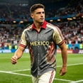 thumbnail image 4 of Mexico 2026 Soccer Cup Fan Jersey for Men, Button Down Short Sleeve Shirt with Winged Totem & Retro Print, Lightweight Breathable Stretch Athletic Top, 1 PC Gray M, 4 of 5