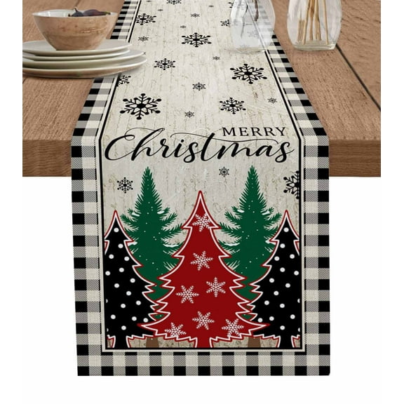 Table Runners 60 Inches Long Dress Scarves, Christmas Trees Farmhouse Kitchen/Dining Table Runner, Small Coffee Tablerunners, Xmas Snowflake Retro Black White Checkered 13x60 Inch