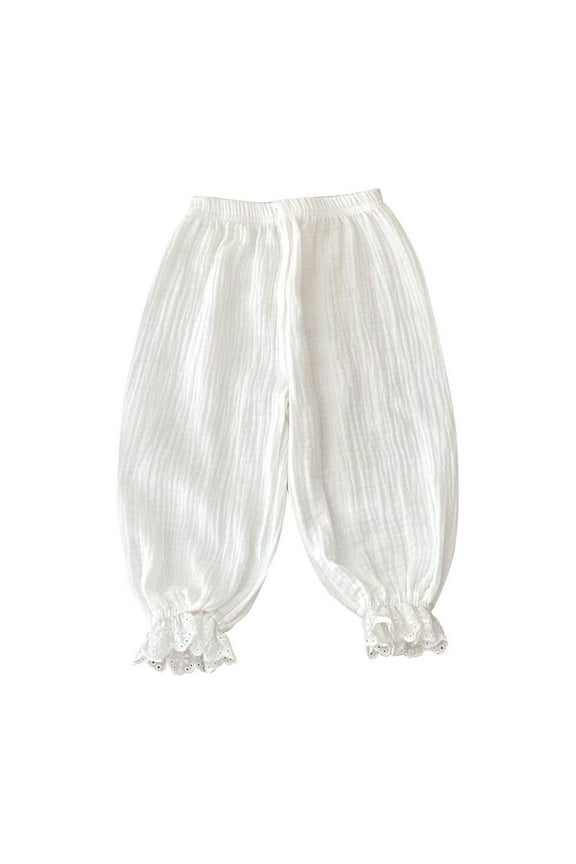 6M-4Y Cotton Bloomers Pants for Baby Toddler Solid Color Long Casual Pants Loose Elastic Waist Ruffle Trousers Pockets