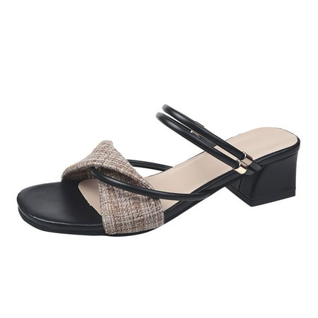 

SEMIMAY Women Sandals Spring And Summer New Pattern Open Toe Square Heel Thick Heel Comfortable Non Slip Large Low Heel Shoes Black