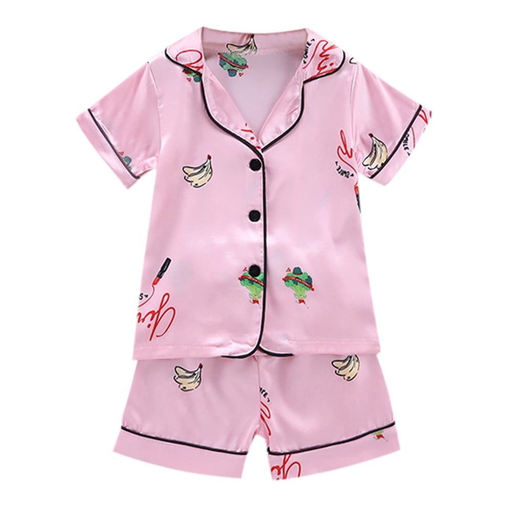 Toddler Baby Boy Girl Short Sleeve Cartoon Tops+Shorts Pajamas Sleepwear Outfits