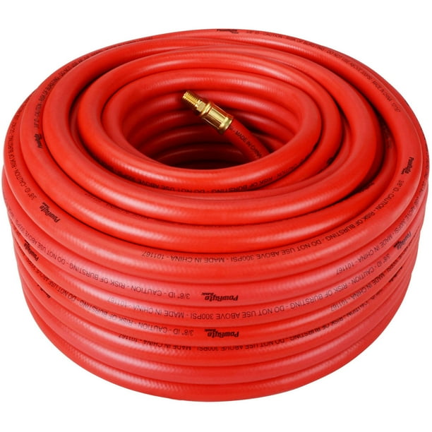 PowRyte Basic 101167 300 PSI Rubber Air Hose, 3/8" by 100', 1/4" MNPT