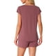 thumbnail image 3 of Conjunto de lounge de 2 piezas para mujer INSPIRE CHIC, suéter de punto, camiseta de manga corta y pantalones cortos, conjunto de pijama en rojo vino, 3 of 5
