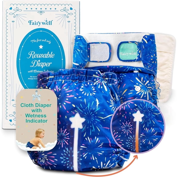Reusable Cloth & Swim Diapers 2-in-1, Wetness Indicator, 1 Waterproof Skin Friendly Covers & Insert One Size Adjustable Washable (11-33 lbs, Firework)
