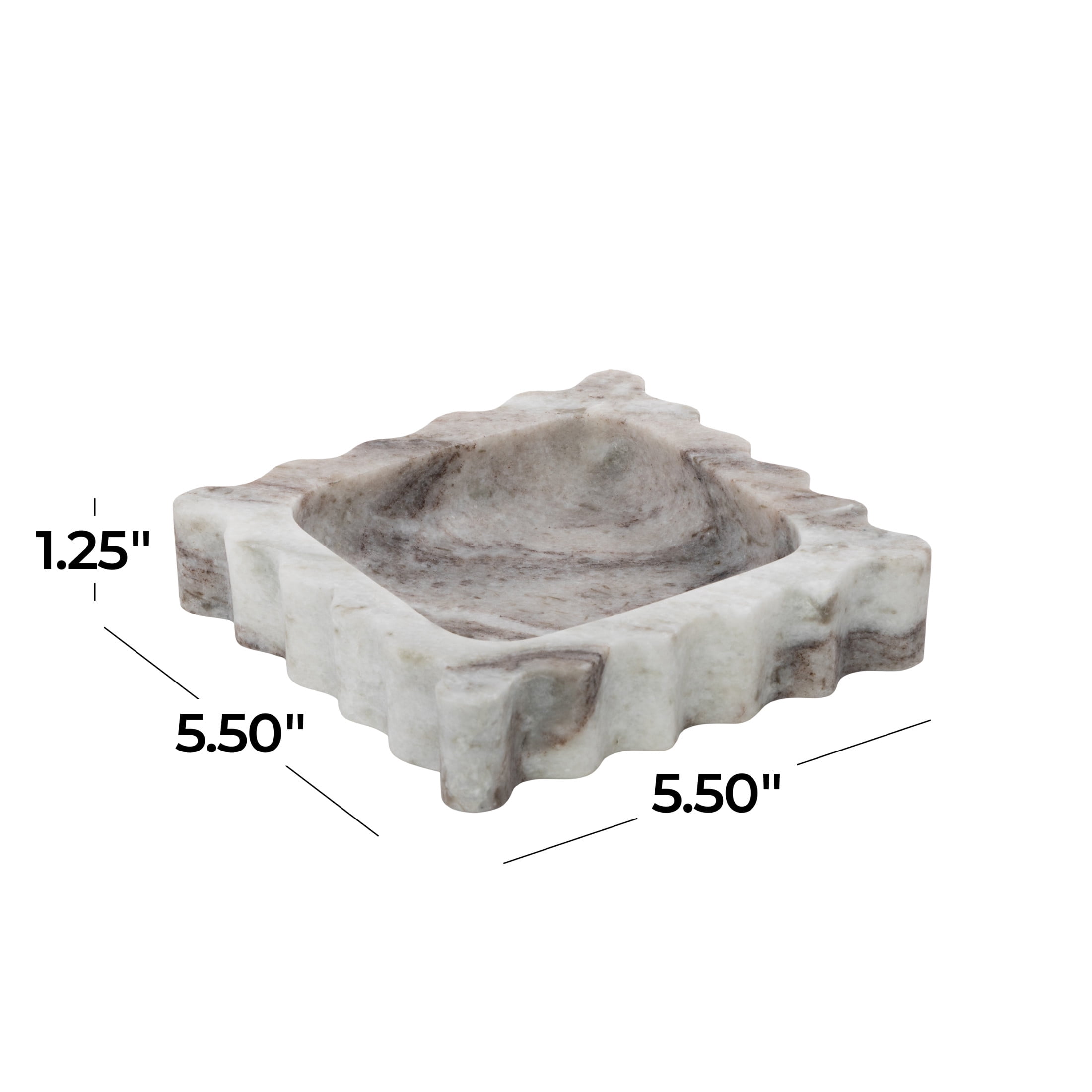 DecMode 6" x 6" Gray Marble  Tray with Brown Swirl Pattern and Wavy Edges, 1-Piece