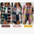 thumbnail image 3 of Camisa holgada a cuadros para mujer, manga larga, botones, color en contraste, informal, 3 of 8