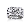 thumbnail image 2 of Scottish Thistle and Celtic Knot Wedding Band 11mm Wide Sterling Silver Ring, 2 of 4