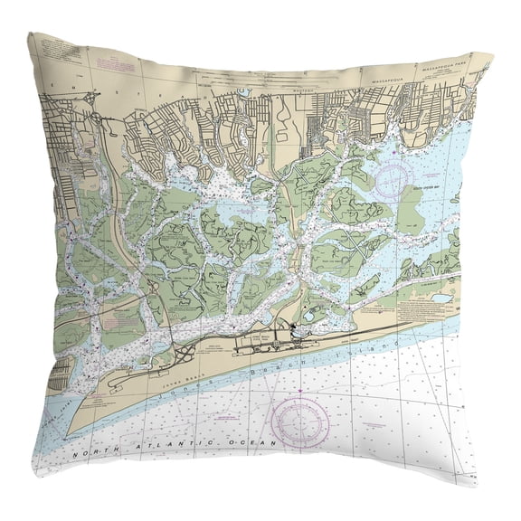 Betsy Drake Interiors E. Shinnecock Bay to Rockway Inlet S. Oyster Bay, NY Nautical Map Large Noncorded Pillow 18x18