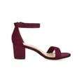 thumbnail image 3 of BLISSFUL STEP Women's Shoes Open Toe Mid Block Heel Ankle Strap Faux Suede Sandals Burgundy 9, 3 of 8