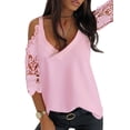 thumbnail image 2 of LilyLLL Womens Cold Shoulder V Neck Shirt Half Sleeve Lace Blouse Tops, 2 of 4