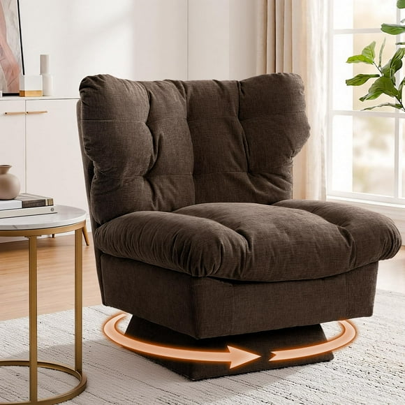 Yiwa 360 Degree Swivel Chenille Chair, Modern Armchair with Thick Tufted Seat for Lounge or Reading Corner