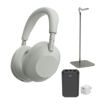 Sony WH-1000XM6 Wireless QN3 Processor Noise-Canceling Headphones (Silver) with Stand and Accessories Bundle (4 Items)