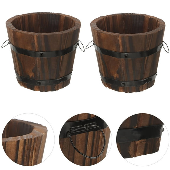 HOMOBABE 4Pcs Wooden Iron Barrel Planter Pots for Succulents 12.0x12.0x3.9in