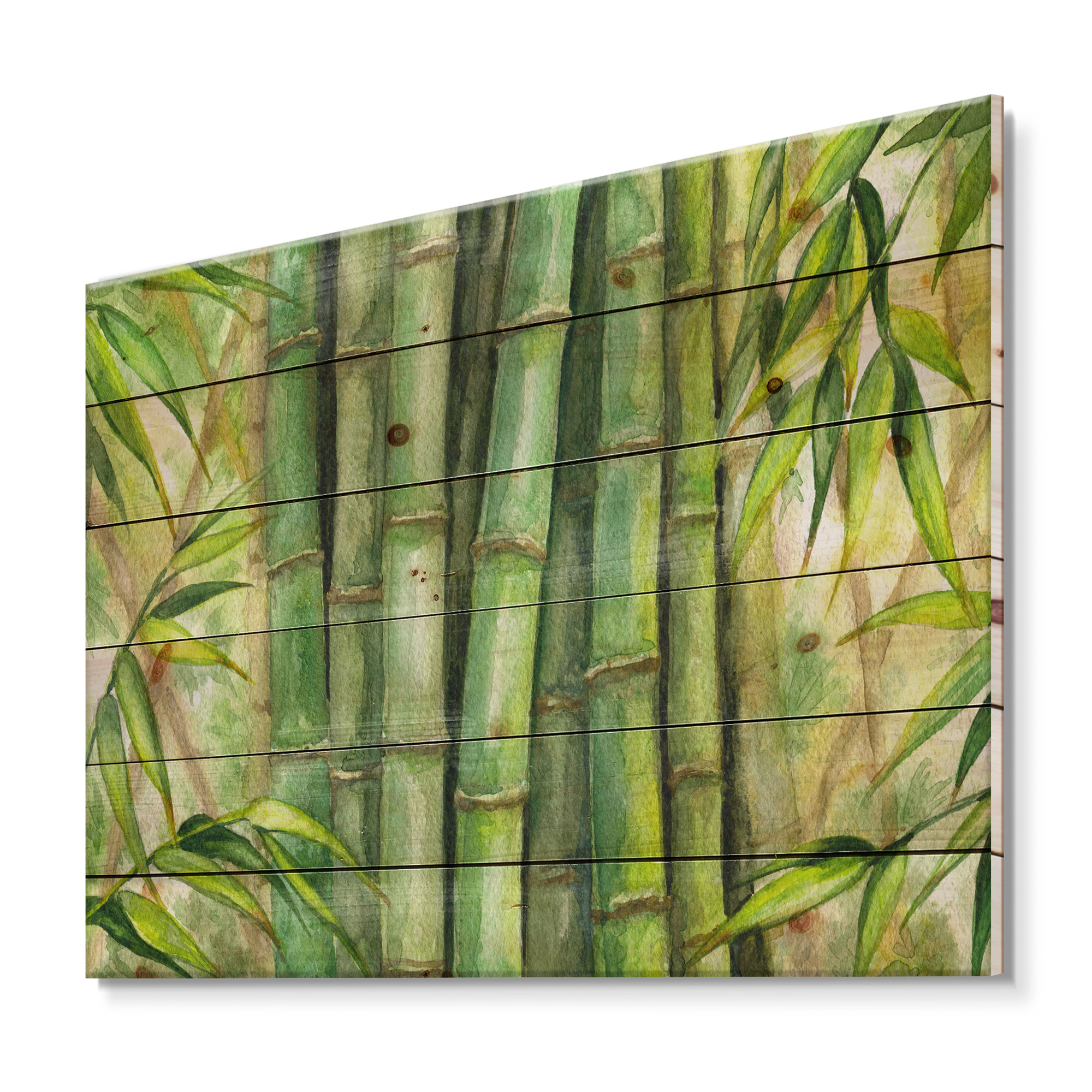 Designart 'Bright and Green Bamboo Stems' Transitional Print on Natural Pine Wood