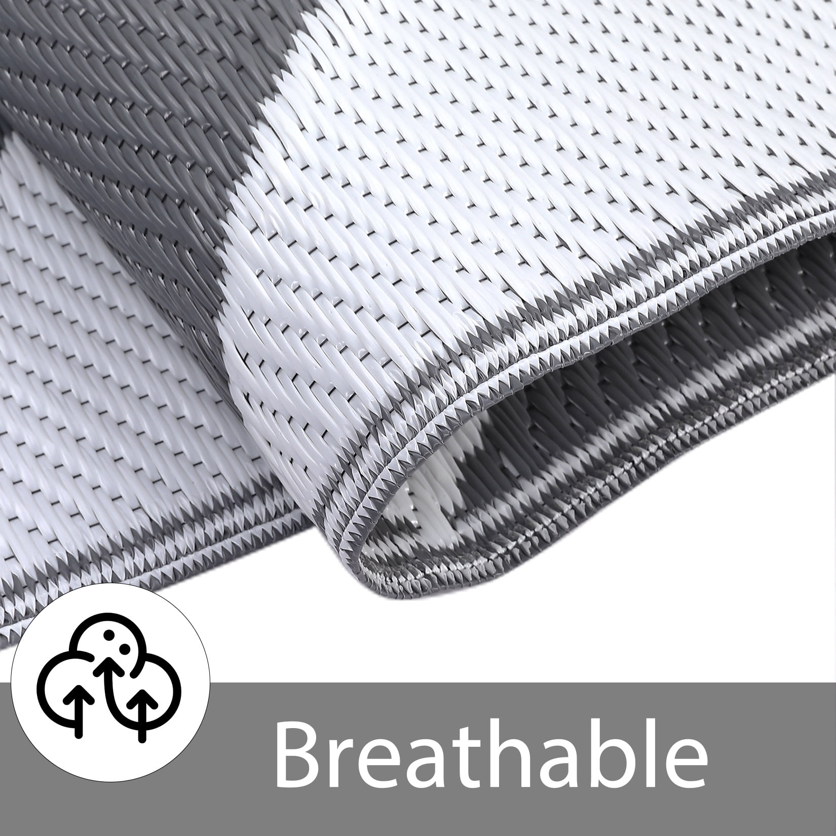 ZACOO Outdoor Reversible Mats Geometric Plastic Straw Rug Waterproof 9x12 Feet Reversible Patio Rug Outdoor Camping Rug for Beach, Grey/White