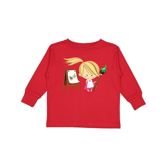 Inktastic Artist Girl with Easel Girls Long Sleeve Toddler T-Shirt