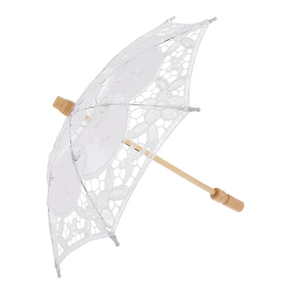 FRCOLOR Elegant White Cotton Umbrella with Lace Design for Wedding Photography Props and Party Use