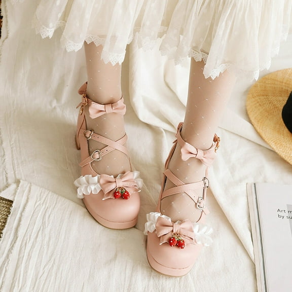 MLINS Casual Shoes for Women Heels Mid Bowknot Princess Single Miss