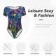 thumbnail image 4 of Balery Cosmic Purple Irises Body de cuello redondo de manga corta para mujer Tops de manga corta Tops básicos-X-Large, 4 of 7