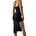 thumbnail image 4 of ITFABS Women Tube Dress with Adjustable Drawstring, Pleated Trim High Slit Solid Color Summer Clothing, 4 of 7