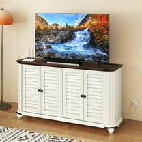 Dextrus TV Stand for TVs up to 60'', Farmhouse Entertainment Center with Storage & Adjustable Shelves, White
