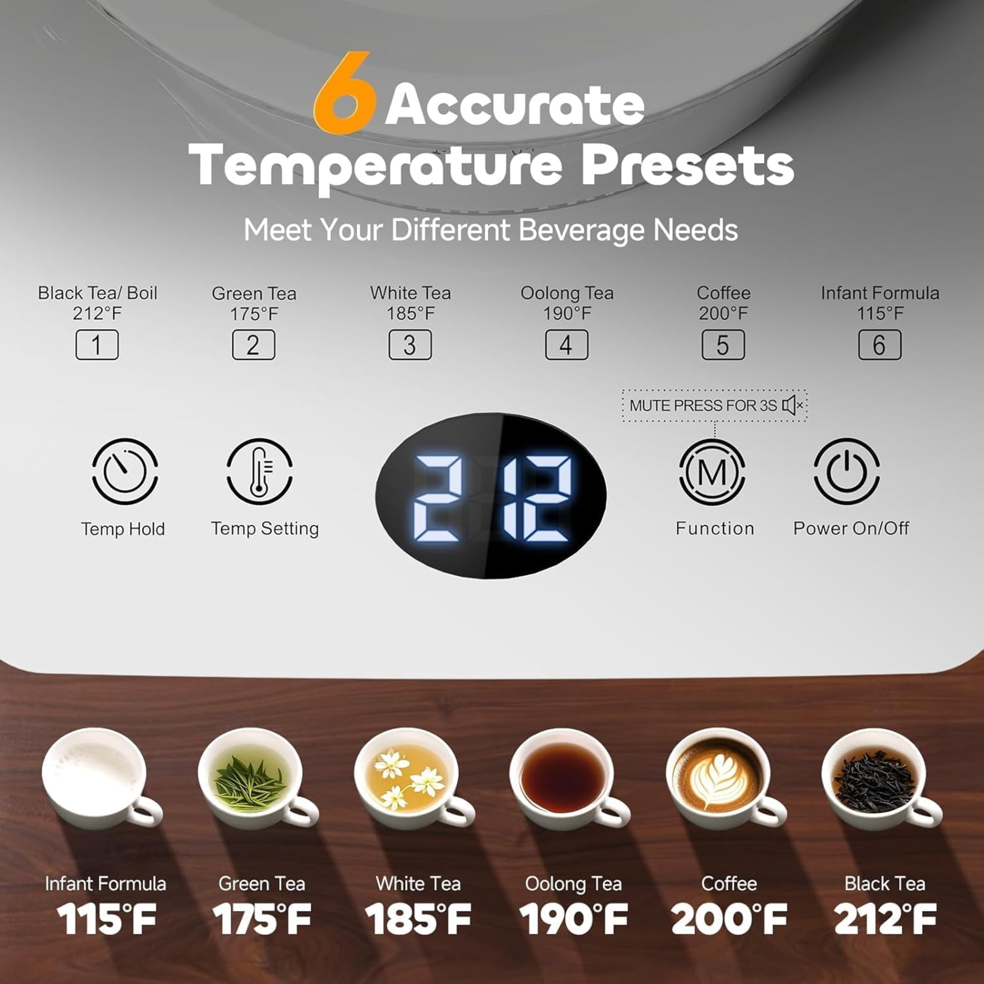 Aesthetern AES-EK-WHI05 1.5L White Electric Tea Kettle with Infuser