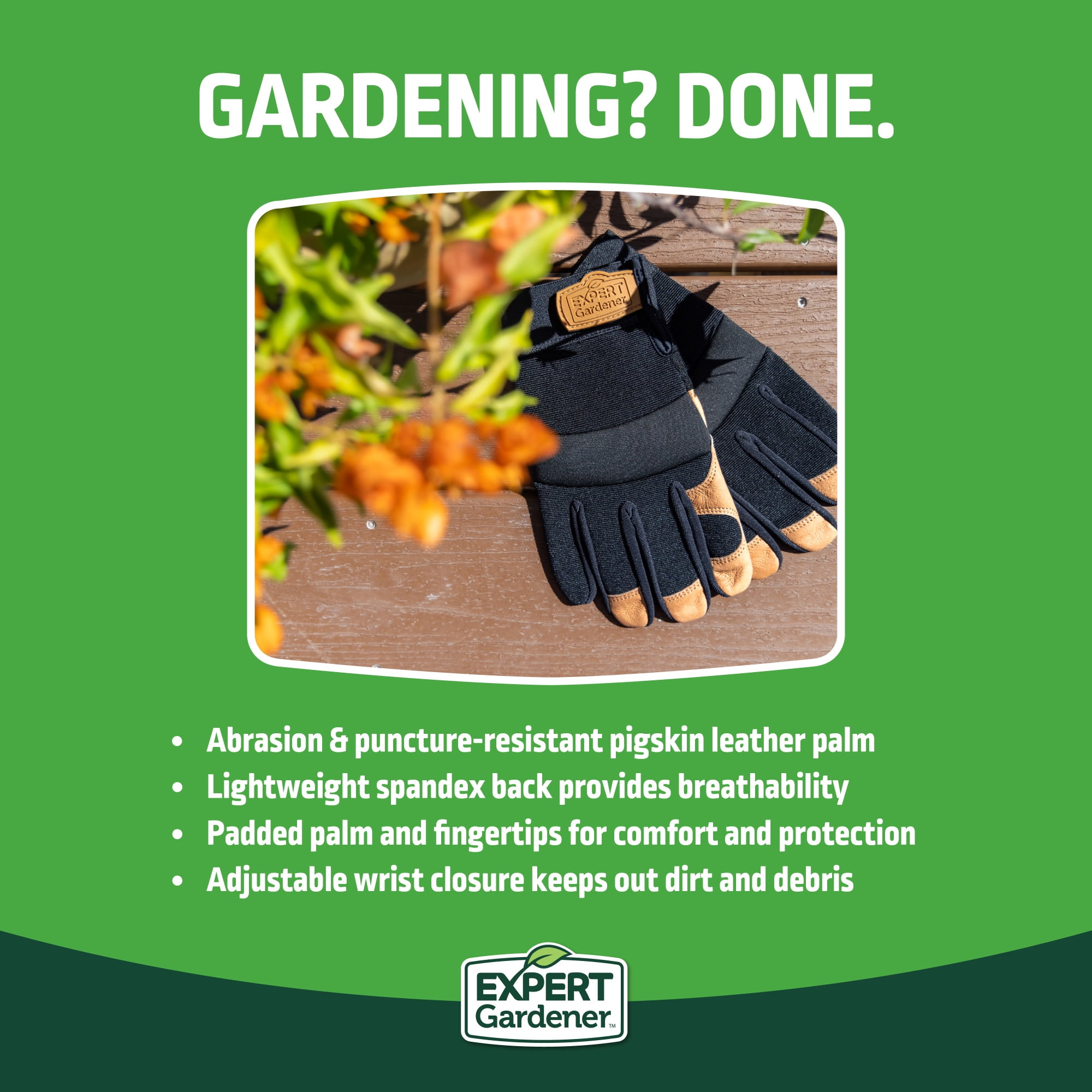 Expert Gardener Mens Pigskin Leather Hybrid Gardening Gloves, Size XL