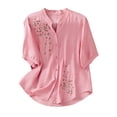 thumbnail image 2 of Helii Womens Tops Women's Solid Color V Neck Embroidered Casual Flowy Blouse Top T Shirts for Women, 2 of 3
