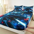 thumbnail image 3 of Manfei Cool Racing Car Queen Sheet Sets for Teens Boys, Blue Sports Car Flat Sheet, Speed Extreme Sport Game Queen Fitted Sheet, Microfiber Bedroom Decor 4pcs, 3 of 7